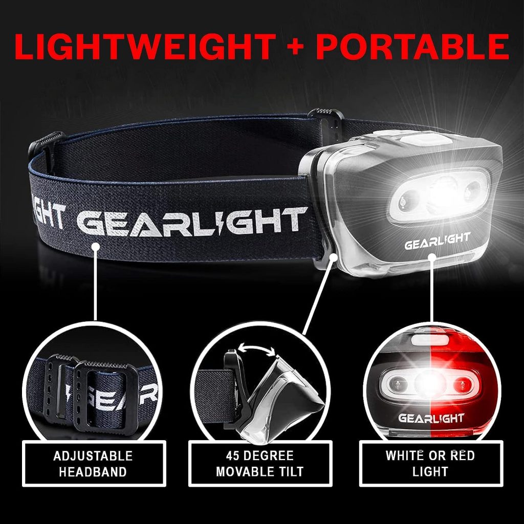 GearLight 2Pack LED Headlamp - Outdoor Camping Headlamps with Adjustable Headband - Leightweight Headlight with 7 Modes and Pivotable Head - Bright Headlamps for Adults with a Machine Washable Band