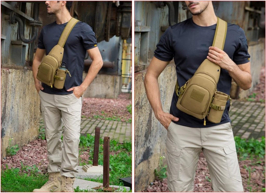 GES Tactical Military Chest Bag Small Sling Bag Molle Crossbody Shoulder Strap Backpack with Water Bottle Holder Riding Daypack Equipment for Camping Hiking Hunting