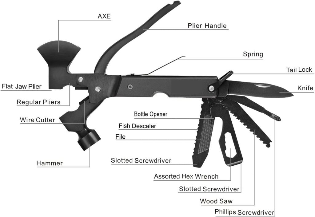 Gifts for Men Him Dad Husband 15 in 1 Multitool Hatchet Saw Hammer Pliers Screwdrivers Multitool Card Pen Camping Accessories Camping Axe Survival Gear Cool Gadgets for Hiking Hunting Birthday