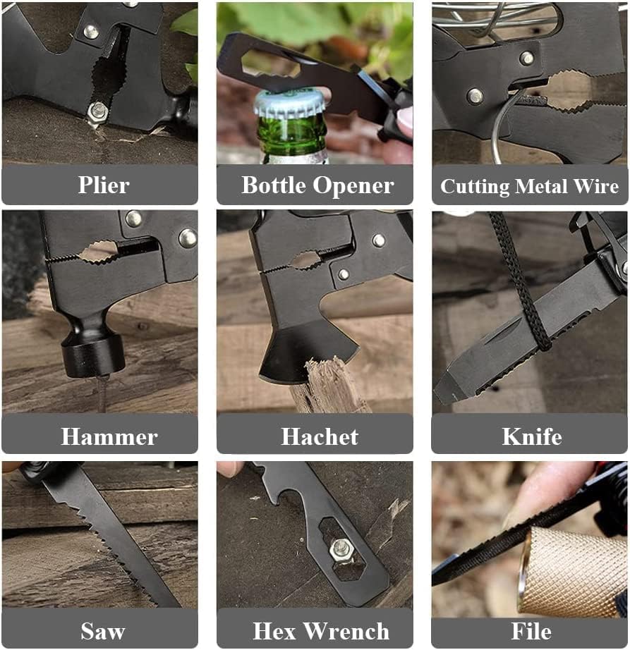 Gifts for Men Him Dad Husband 15 in 1 Multitool Hatchet Saw Hammer Pliers Screwdrivers Multitool Card Pen Camping Accessories Camping Axe Survival Gear Cool Gadgets for Hiking Hunting Birthday