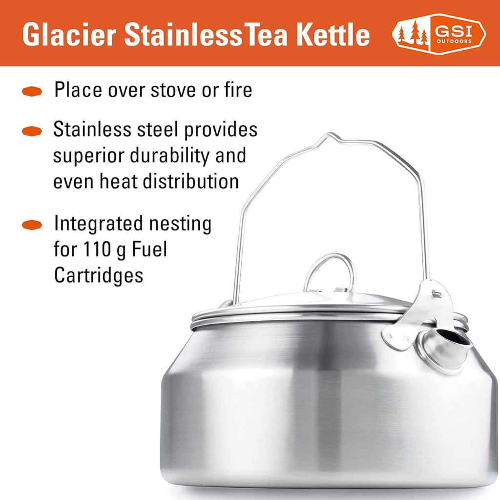 GSI Outdoors Glacier Stainless Steel Tea Kettle 1 qt. - Camping, Outdoors,  RV