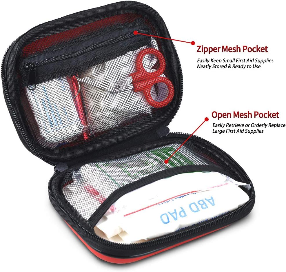 I GO 85 Pieces Hard Shell Mini Compact First Aid Kit, Small Personal Emergency Survival Kit for Travel Hiking Camping Backpacking Hunting Marine Car