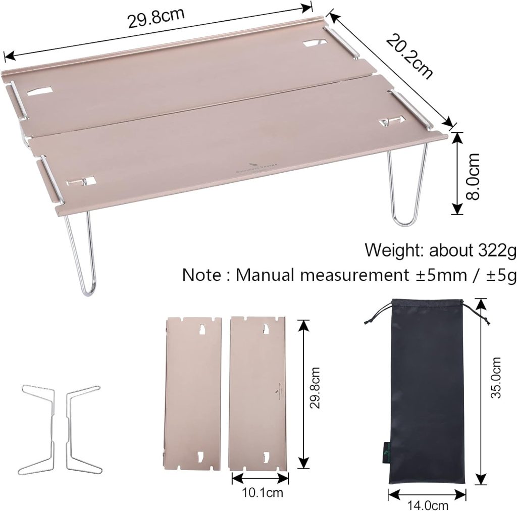 iBasingo Portable Camping Folding Table Aluminium Alloy Mini Table Lightweight Outdoor Folding Table Laptop Tray Dining Table Picnic Tea Table Top Backpacking Hiking Equipment (Light Brown-BVT01)