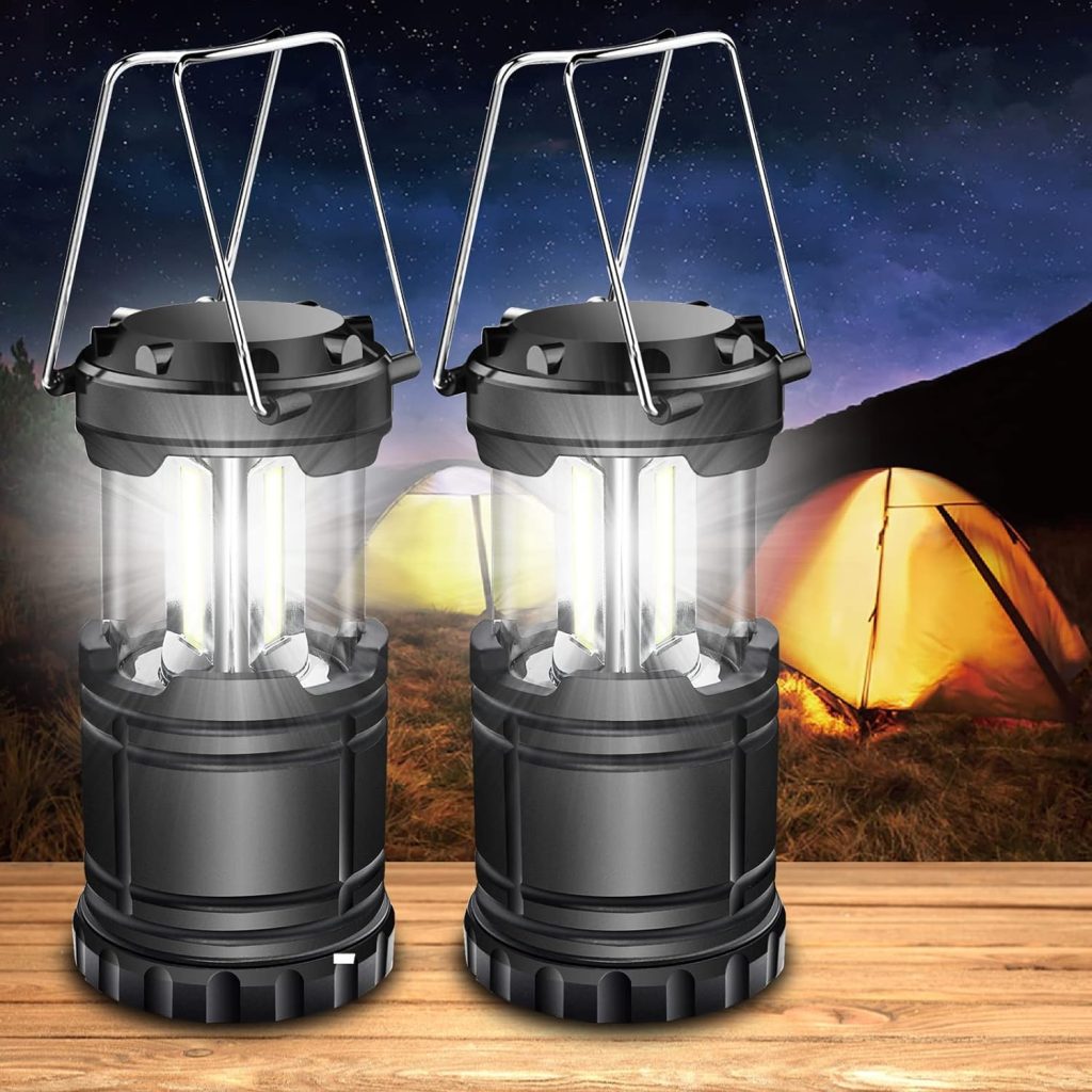 ILEEDear Camping Lamp, Battery Operated, Portable Ultra Bright LED Lantern, Foldable Camping Hanging Lamp, Survival Kit, for Hiking, Camping, Emergency Equipment, Power Failure etc. Pack of 2