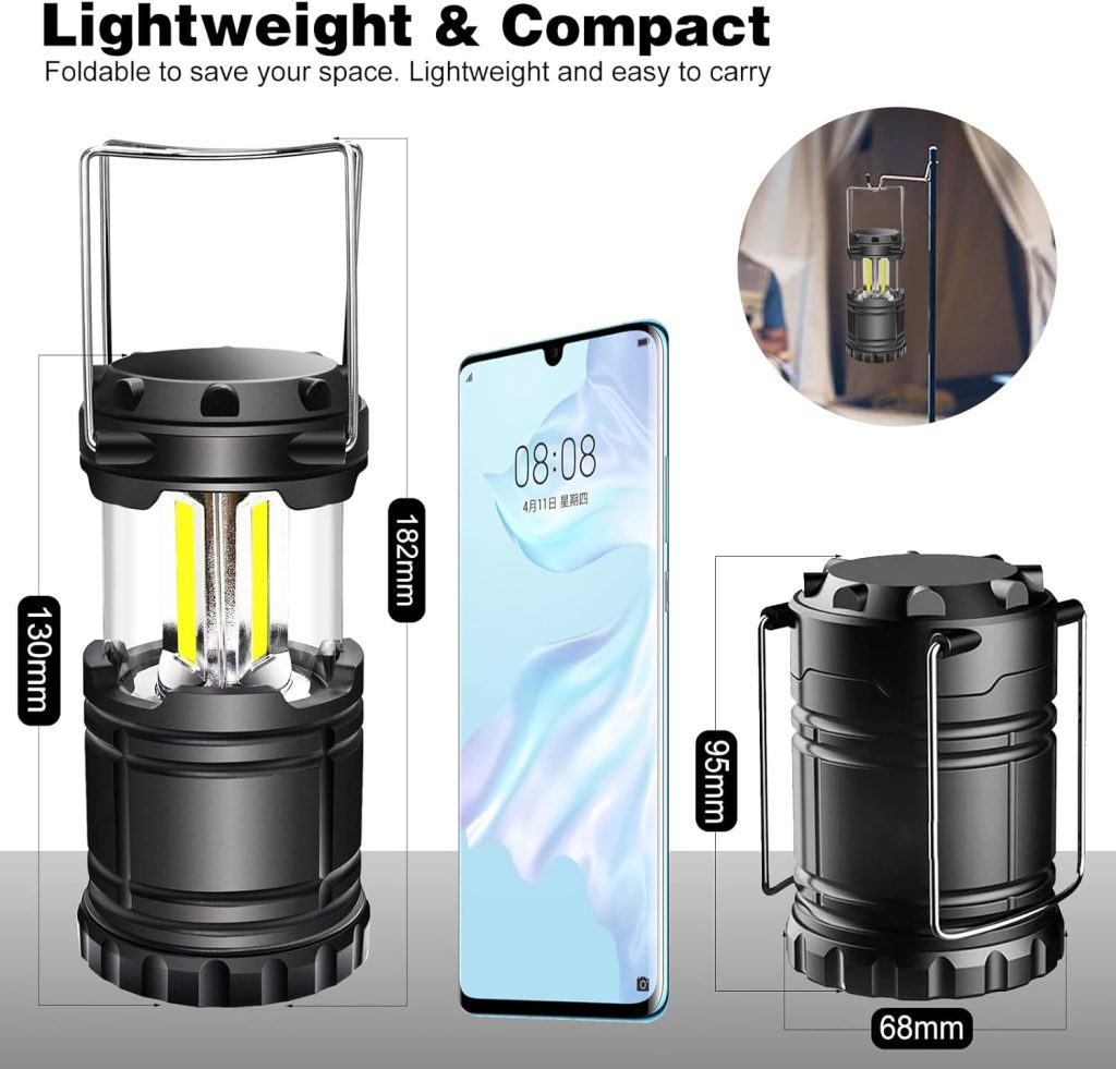 ILEEDear Camping Lamp, Battery Operated, Portable Ultra Bright LED Lantern, Foldable Camping Hanging Lamp, Survival Kit, for Hiking, Camping, Emergency Equipment, Power Failure etc. Pack of 2