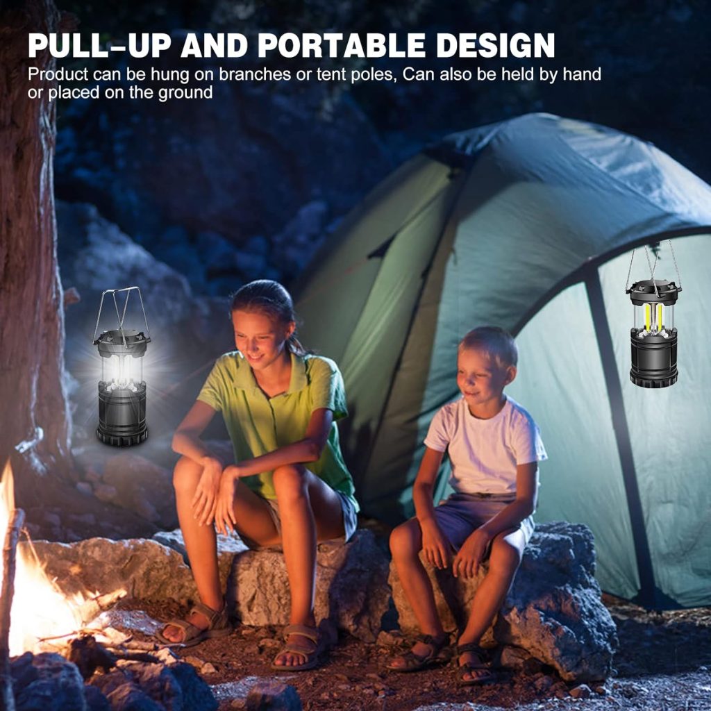 ILEEDear Camping Lamp, Battery Operated, Portable Ultra Bright LED Lantern, Foldable Camping Hanging Lamp, Survival Kit, for Hiking, Camping, Emergency Equipment, Power Failure etc. Pack of 2