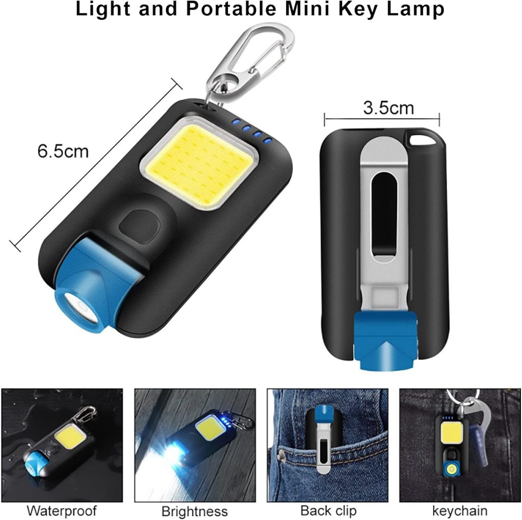 iodoo 2Pcs Mini Headlamp Rechargeable Cob Light with Clip, 1000LM 3Hours Battery Life Super Bright Pocket Light Keychain Work Light Hat Light for Night Running/Hiking/Camping/Working