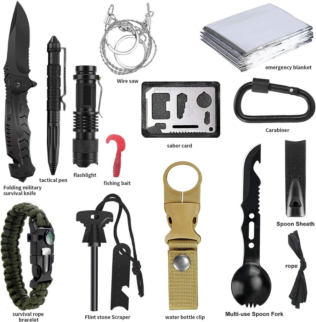 KEPEAK Survival Kit, Survival Gear and Equipment 14 in 1, Emergency Survival Tool Cool Gadgets for Outdoor Emergency Camping Hiking