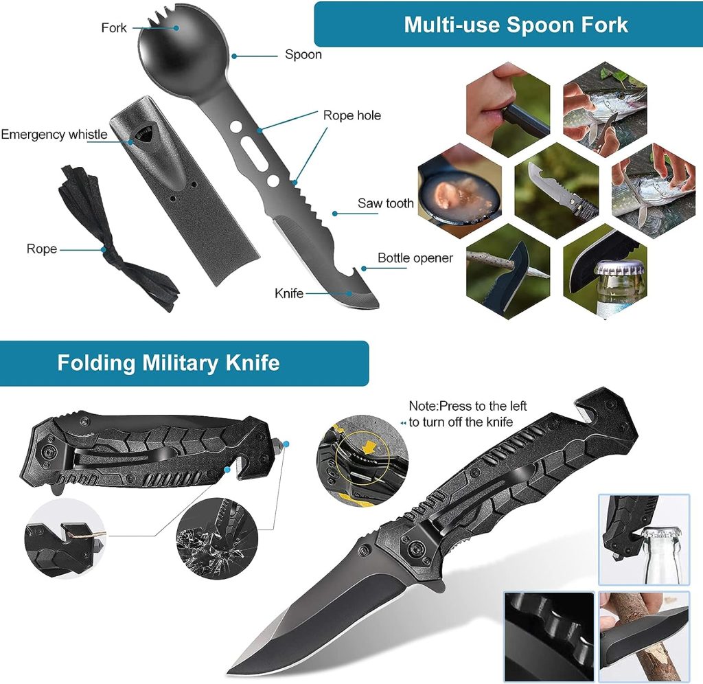 KEPEAK Survival Kit, Survival Gear and Equipment 14 in 1, Emergency Survival Tool Cool Gadgets for Outdoor Emergency Camping Hiking