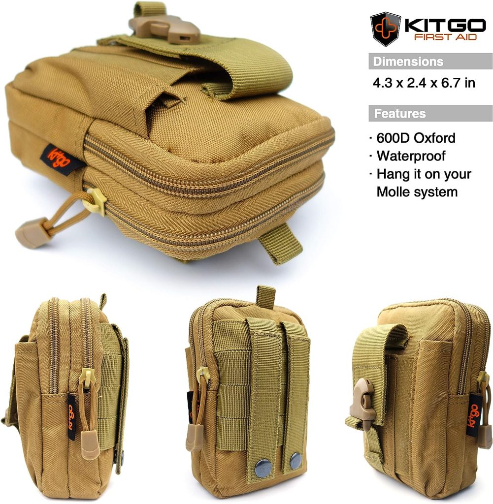 Kitgo Outdoor Survival First Aid Kit 101 Piece Professional Emergency Survival Gear Tool for Hunting Hiking Camping Outdoor Adventure Fishing Travel Home Office Military Tropical Storms (Khaki)