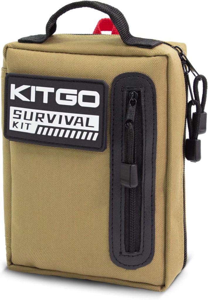 Kitgo Outdoor Survival First Aid Kit 101 Piece Professional Emergency Survival Gear Tool for Hunting Hiking Camping Outdoor Adventure Fishing Travel Home Office Military Tropical Storms (Khaki)