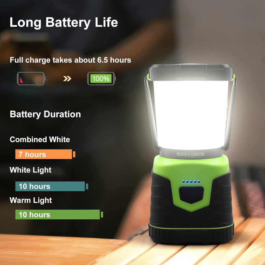 LED Rechargeable Camping Lantern, 1000 Lumen Camping Lights, 4 Modes Emergency Light, Dimmable Searchlight Super Bright with Handle and Hook for Camping, Hiking, Fishing, Power Cuts, etc.