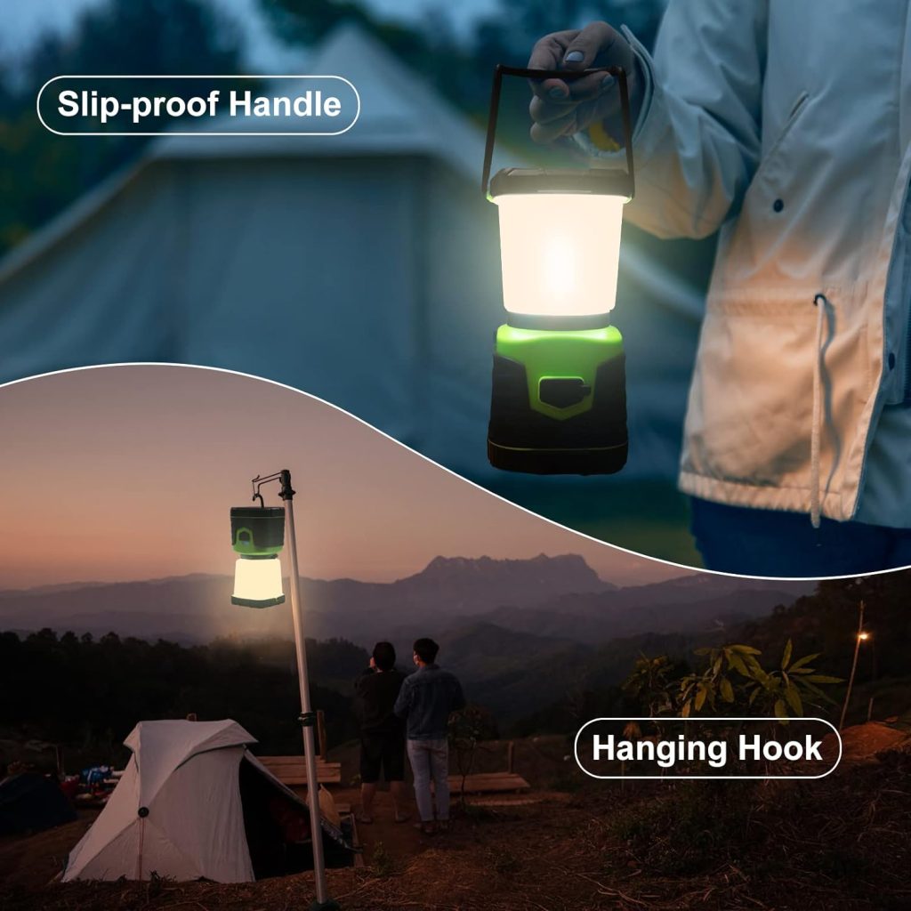 LED Rechargeable Camping Lantern, 1000 Lumen Camping Lights, 4 Modes Emergency Light, Dimmable Searchlight Super Bright with Handle and Hook for Camping, Hiking, Fishing, Power Cuts, etc.