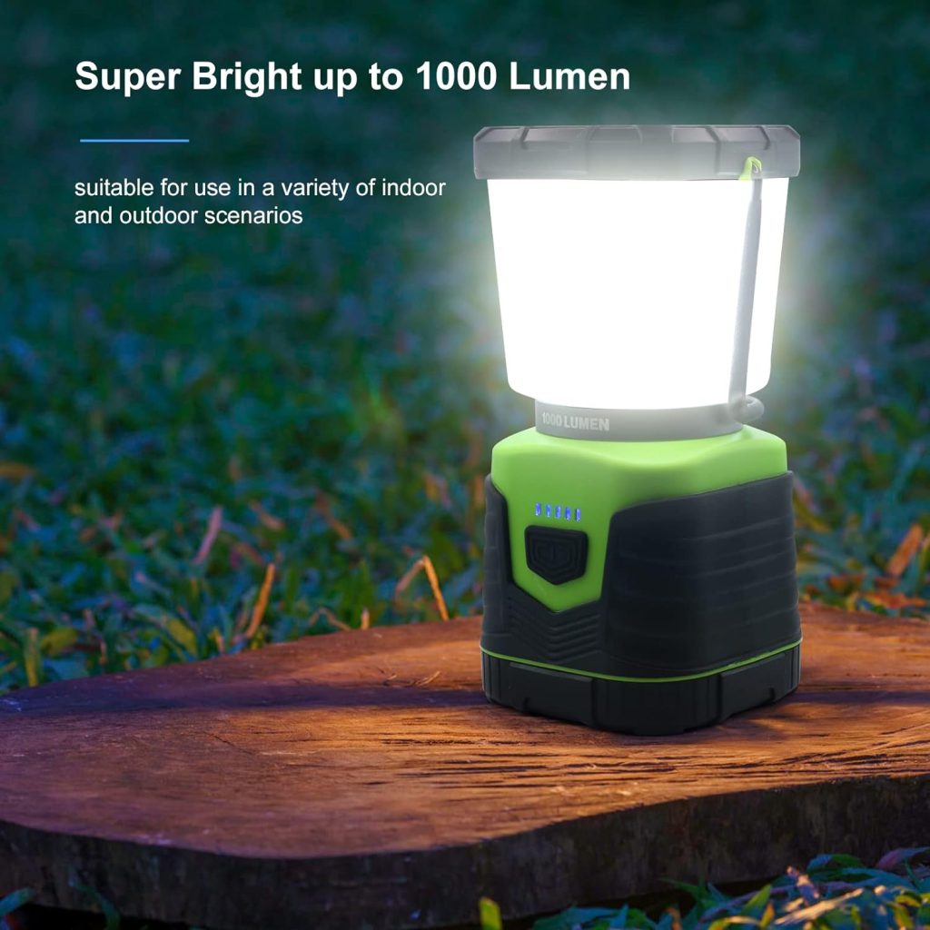 LED Rechargeable Camping Lantern, 1000 Lumen Camping Lights, 4 Modes Emergency Light, Dimmable Searchlight Super Bright with Handle and Hook for Camping, Hiking, Fishing, Power Cuts, etc.