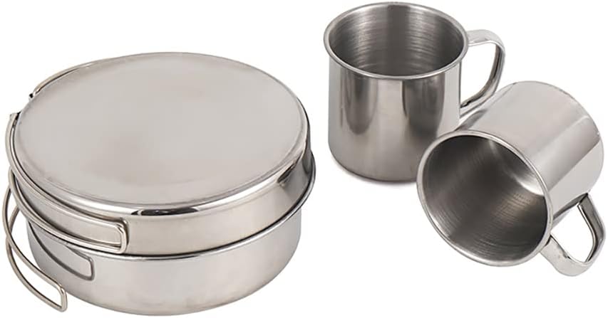 Lixada Camping Cookware Kit, 8-Piece Camping Pot Pan Set, Stainless Steel Crockery Cooking Pot Set with Plates, Cups for Picnic, Outdoor Camping, Hiking, Backpacking