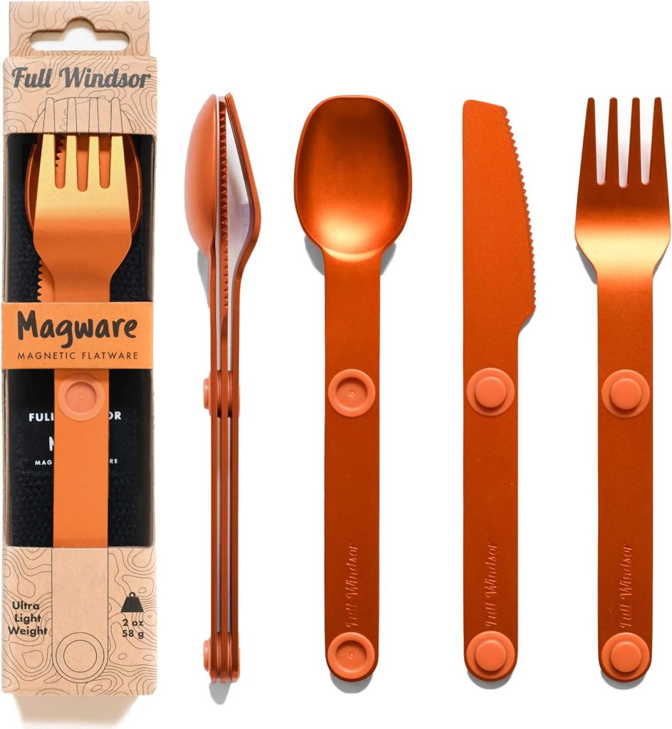 MAGWARE Magnetic Camping Utensils Set - Portable  Reusable Travel Flatware with a Case for Camping, Picnic, Office  Kids Lunchbox | Pocket-sized Camping Cutlery Set | Knife, Fork  Spoon (3 PCS)