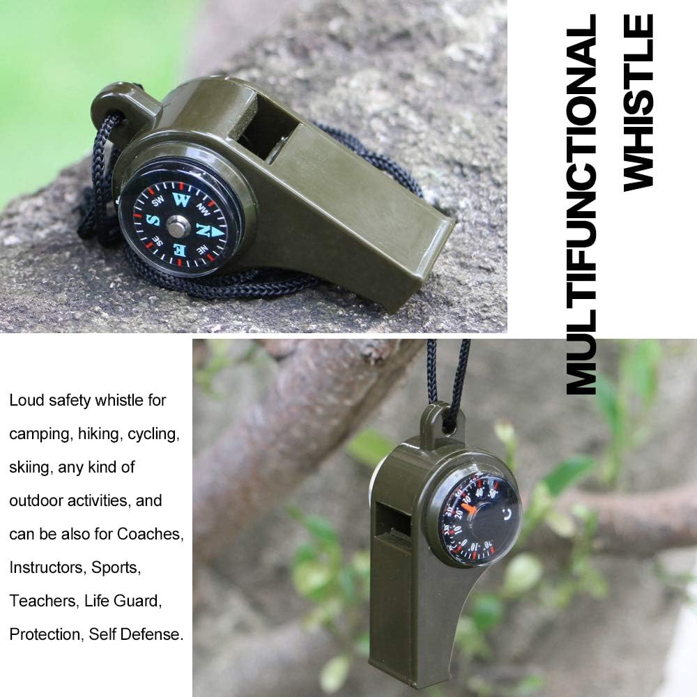 MeiNvShe 2 Pack Emergency Survival Whistle, 3-in-1 Emergency Whistles with Compass and Thermometer, Loud Safety Whistle with Lanyard for Outdoor Hiking