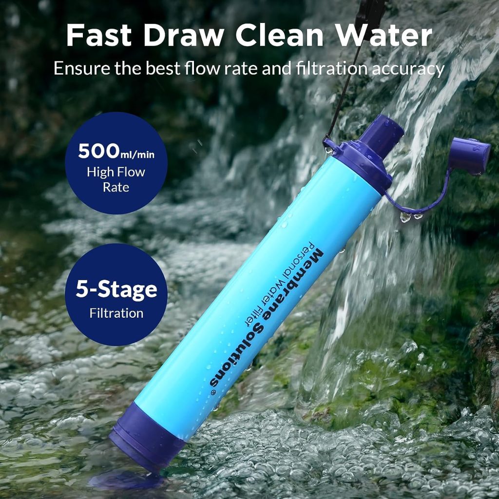 Membrane Solutions Straw Water Filter, Survival Filtration Portable Gear, Emergency Preparedness, Supply for Drinking Hiking Camping Travel Hunting Fishing Team Family Outing