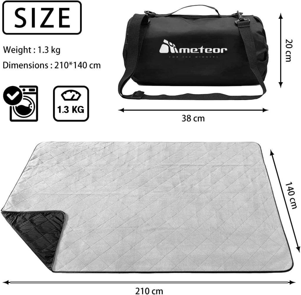 Meteor Essential 210 x 140 cm Picnic Blanket - Extra Large, Waterproof, Windproof, Quilted Fleece Outdoor Mat for Camping, Beach, Travel, Stadium  Pets | Lightweight  Machine Washable