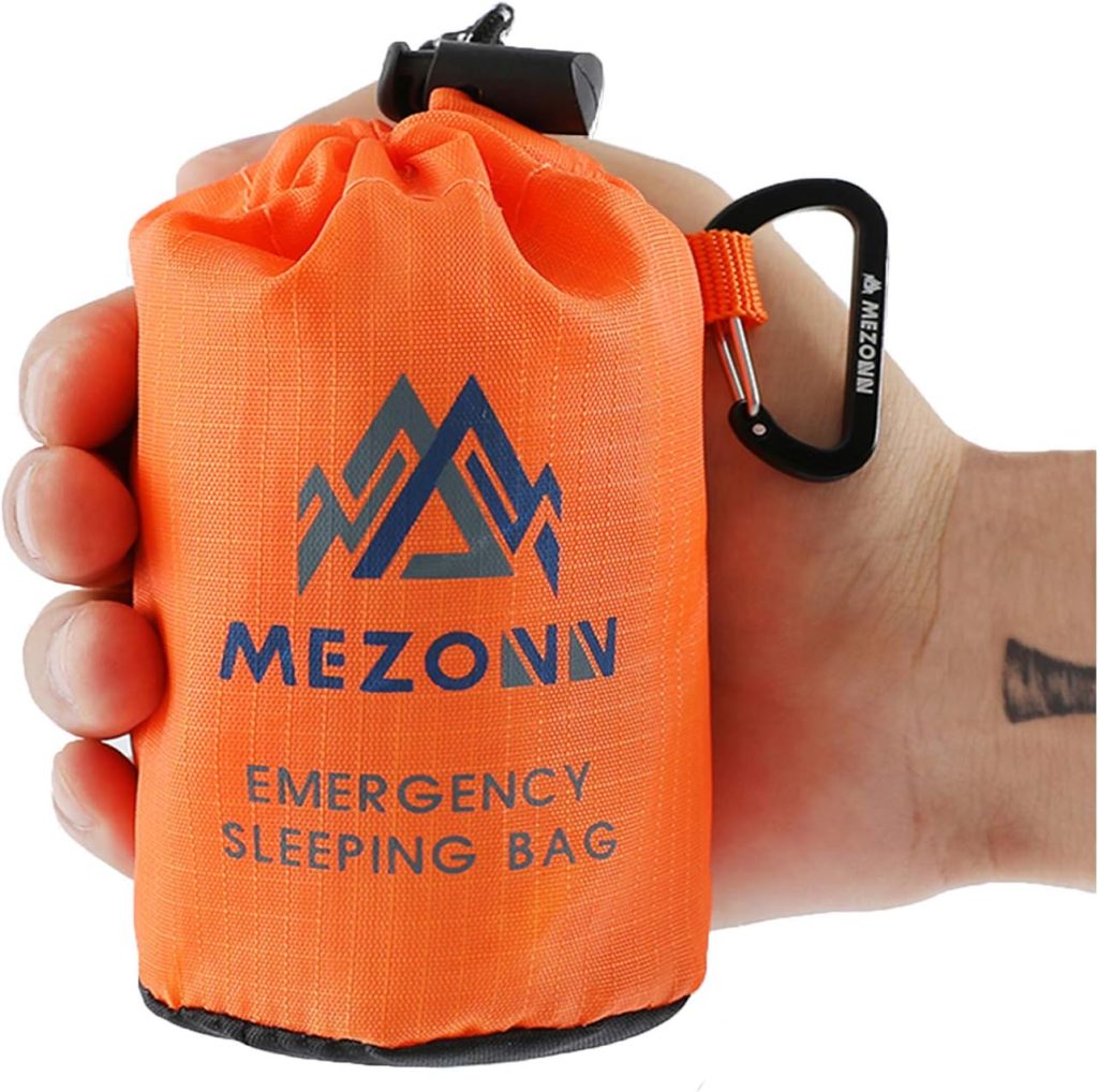 Mezonn Emergency Sleeping Bag Survival Bivy Sack Use as Emergency Blanket Lightweight Survival Gear for Outdoor Hiking Camping Keep Warm After Earthquakes, Hurricanes and Other disasters