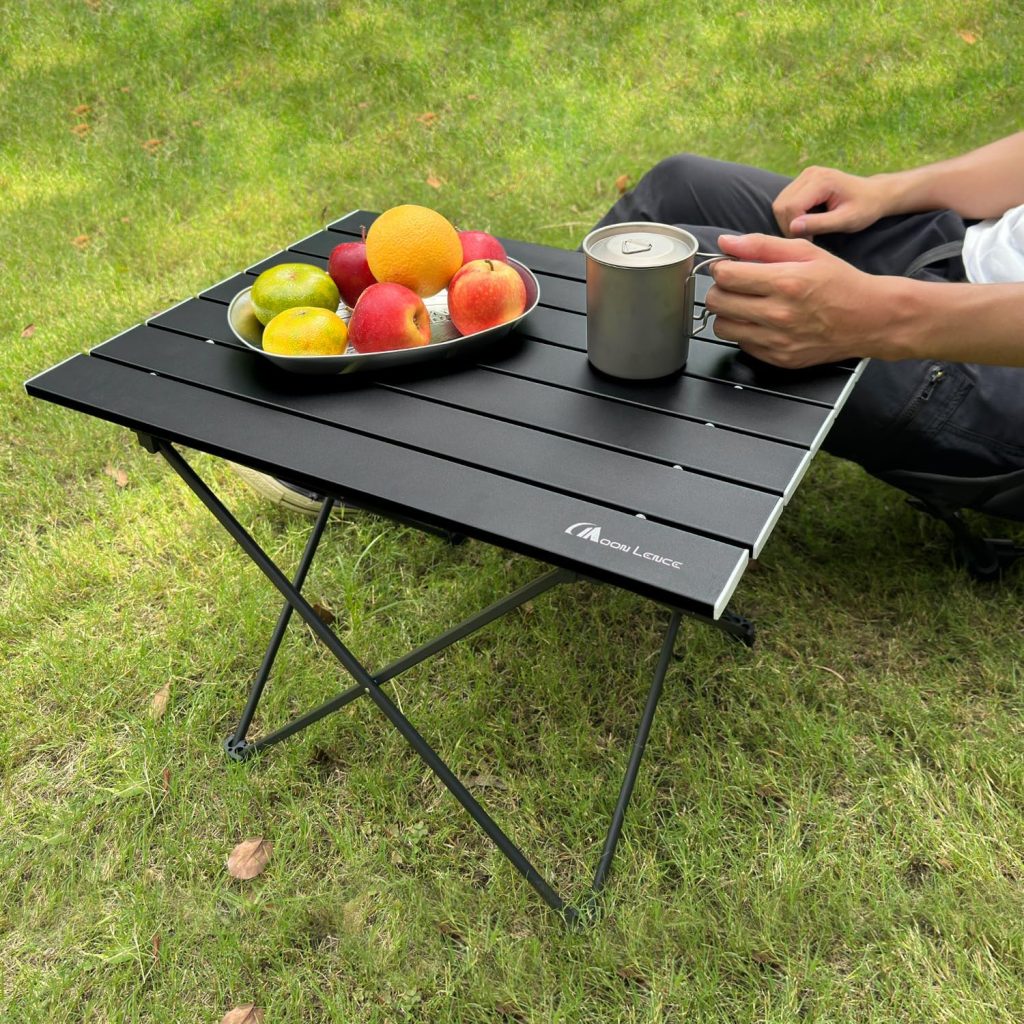 MOON LENCE Camping Table, Aluminum Alloy, Roll Table, Outdoor, Hiking, BBQ, Foldable, Compact, Ultra Lightweight, Storage Bag Included, S