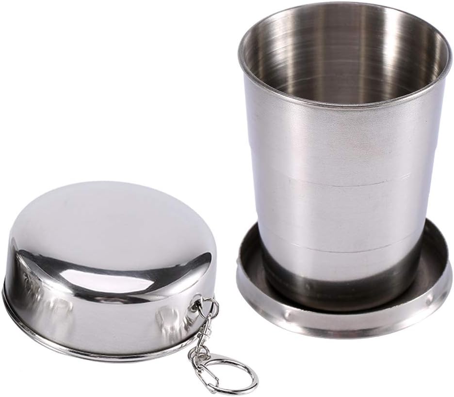 Nikou Stainless Steel Folding Cup - Camping Cup Collapsible Drink Glass Cup with Lid Keyring for Outdoor Travel Camping Hiking Fishing Mountaineering Retractable Telescope Portable