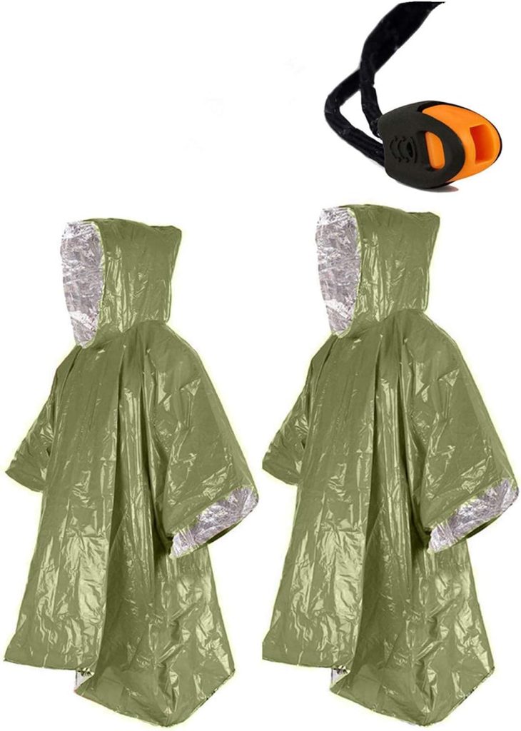 Ninth C 2 x Emergency Blanket Poncho, 39.5 x 49 Inch Thermal Mylar Room Blanket Rain Poncho Survival Gear and Equipment for Outdoor Activities Camping Hiking (2 Pack)