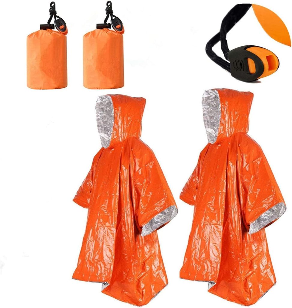 Ninth C 2pcs Emergency Blanket Poncho, 39.3 x 53inch Thermal Mylar Space Blanket Rain Ponchos Survival Gear and Equipment for Outdoor Activity Camping Hiking (2pcs Orange)