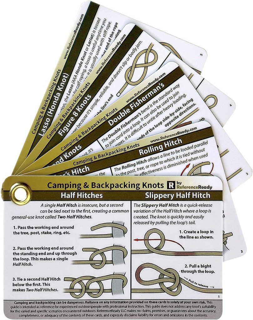 Outdoor Knots - Waterproof Knot Tying Cards with Mini Carabiner - Includes 22 Rope Knots for Camping, Backpacking,  Scouting Scenarios