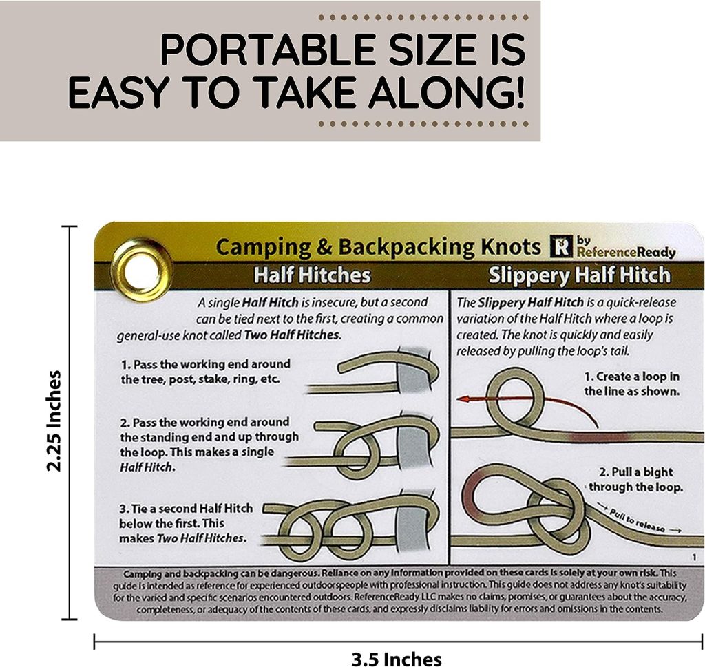 Outdoor Knots - Waterproof Knot Tying Cards with Mini Carabiner - Includes 22 Rope Knots for Camping, Backpacking,  Scouting Scenarios