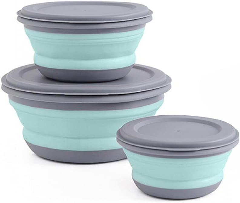 Pack of 3 Portable Camping Bowl, Foldable Bowl, Portable Food Storage Containers, Portable Camping Foldable Bowl for Camping, Hiking, Picnic, Kitchen, School, Outdoor (Green)