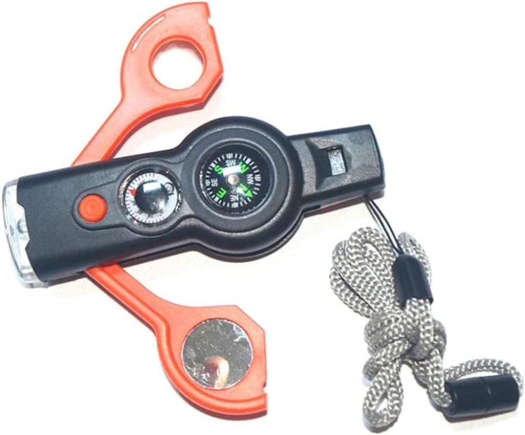 Safety Whistle Emergency with Lanyard, 7 in 1 Survival Multitool for Camping, Hiking, Hunting, Fishing and Adventure, Outdoor.