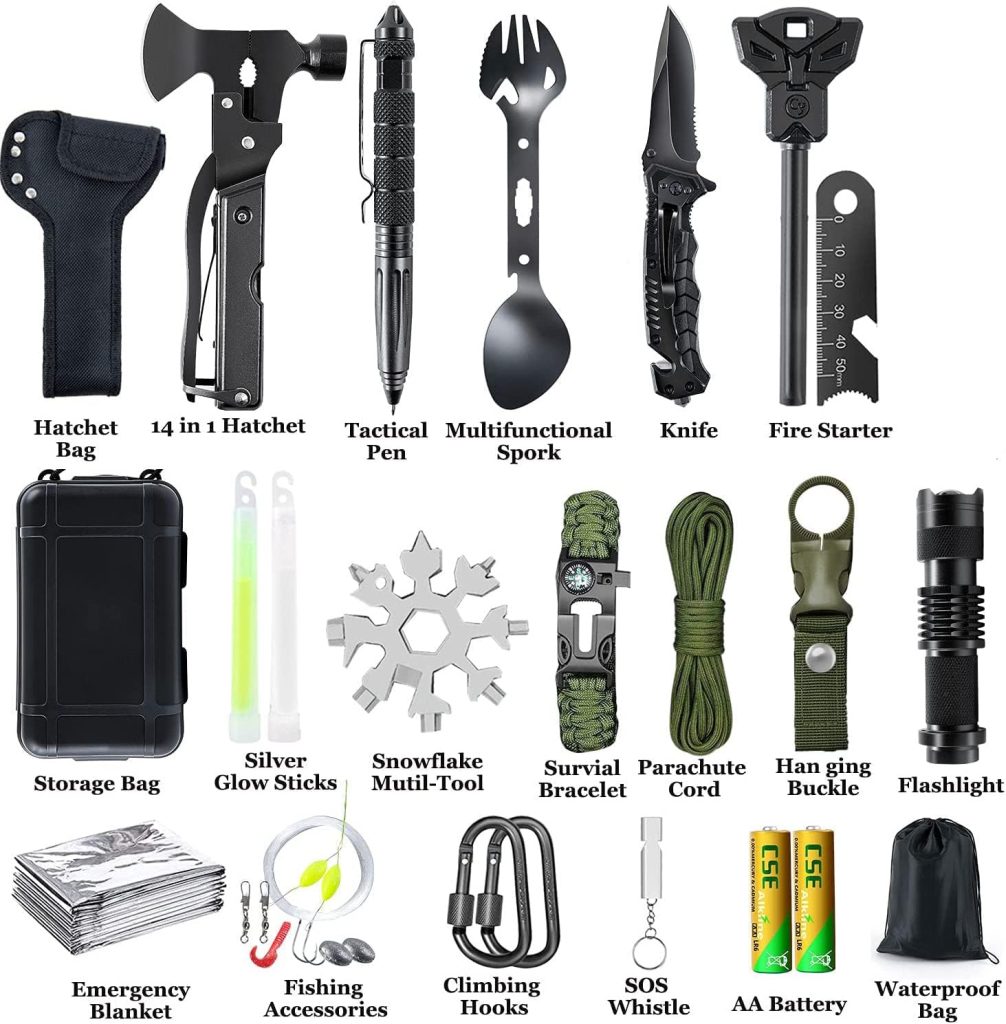 Survival Gear Kit, 21 in 1 Survival Gear and Equipment, Cool Top Gadgets Christmas Birthday Gifts for Men Dad Him Husband Boyfriend Teen Boy Camping Fishing Hunting Hiking