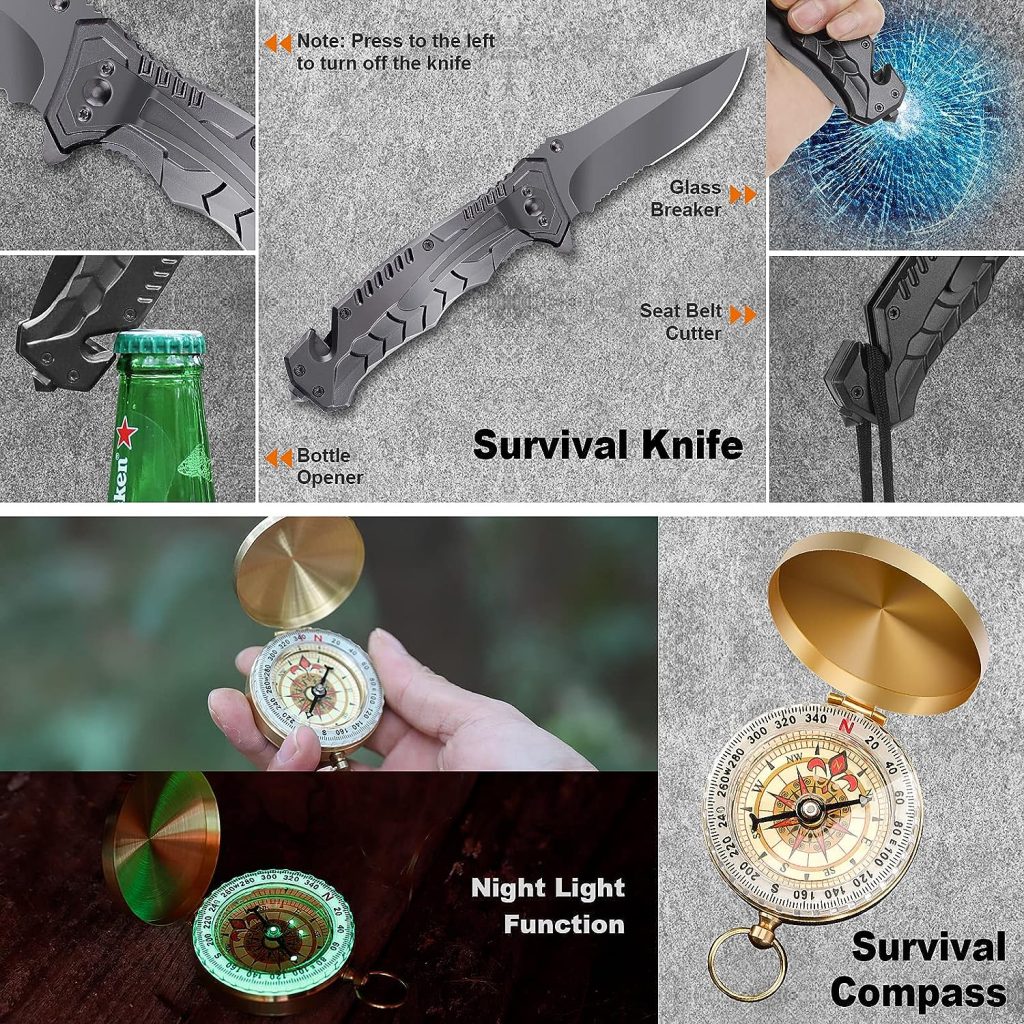 Survival Kit Emergency Kit, Gifts for Men Teenagers Dad Husband, 15 in 1 Survival Gear and Equipment Tactical Gear Camping Accessories for Outdoor Emergency Camping Hiking Hunting