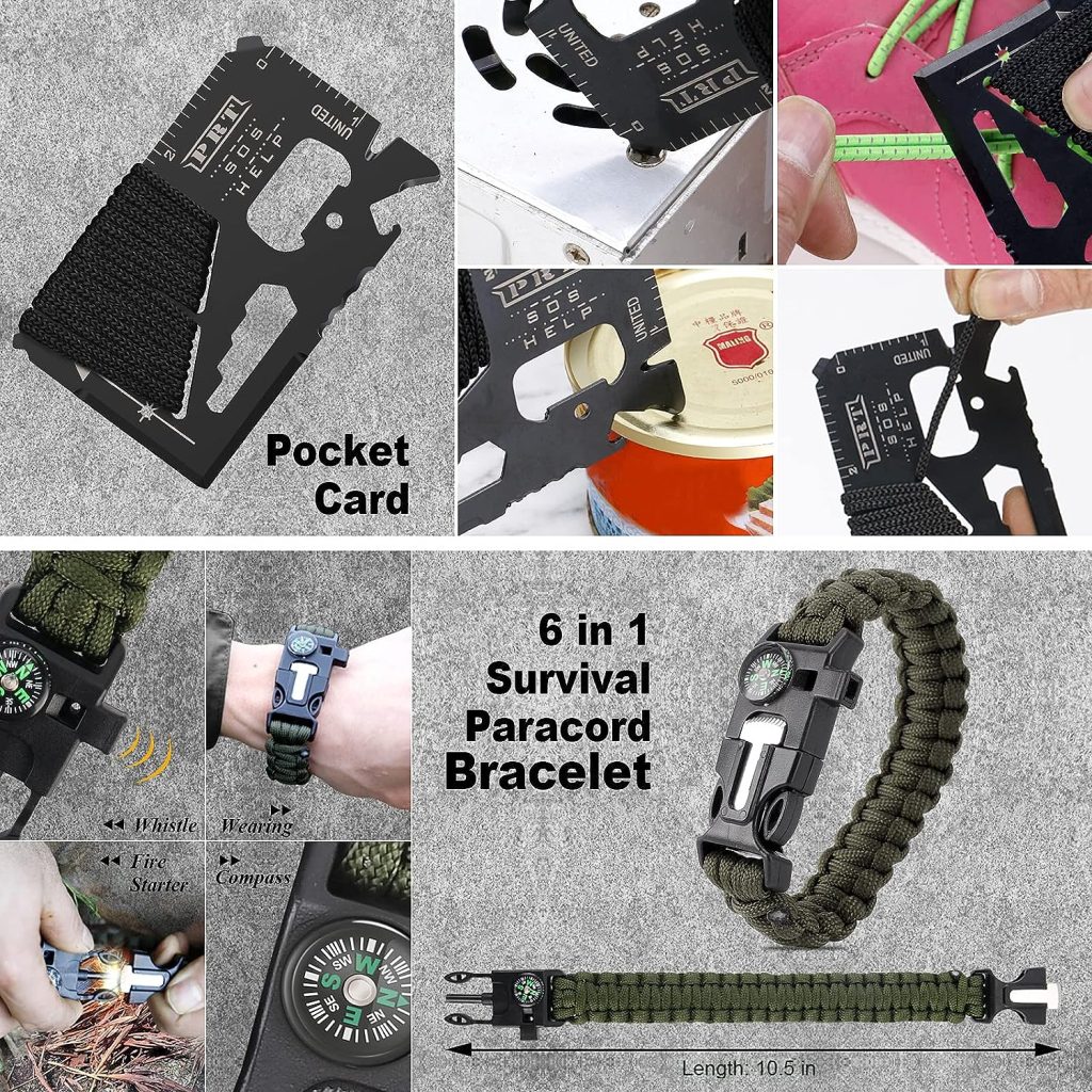 Survival Kit Emergency Kit, Gifts for Men Teenagers Dad Husband, 15 in 1 Survival Gear and Equipment Tactical Gear Camping Accessories for Outdoor Emergency Camping Hiking Hunting