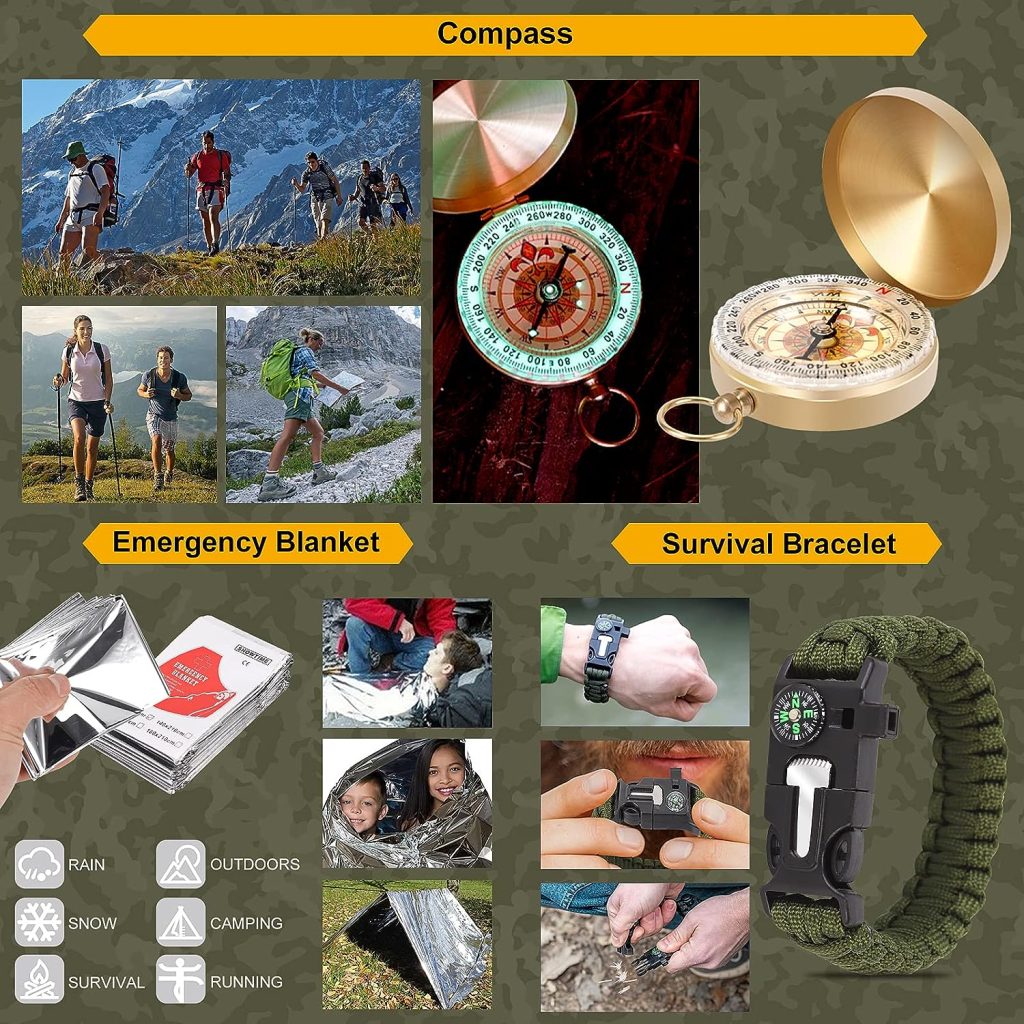 Survival Kits, 16 Pcs Survival Gear and Equipment, Christmas Stocking Stuffers, Gift for Men Camping Outdoor Adventure