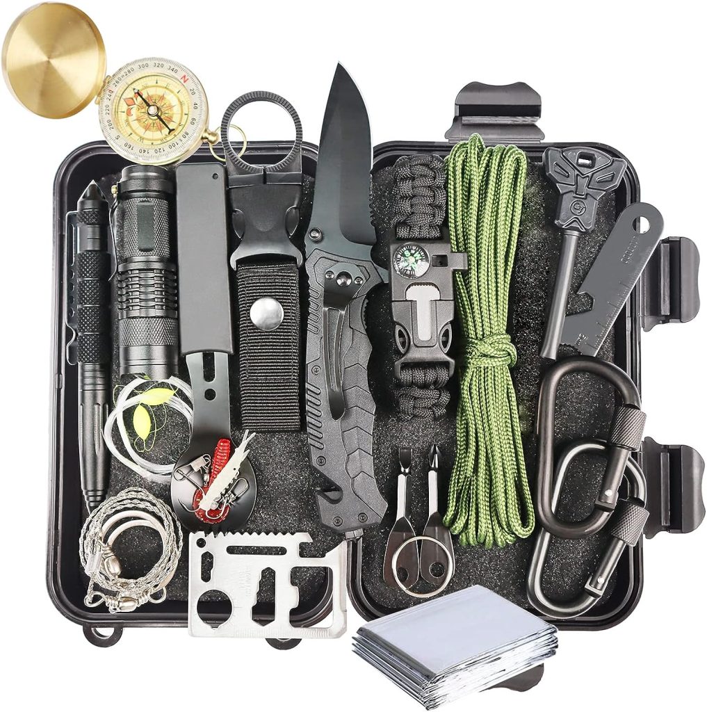 Survival Kits 19 in 1,Gifts for Men Dad Husband Boyfriend, EDC Survival Gear and Equipment for Hiking Fishing Hunting,Survival Gear Outdoor Multi， Ideal Christmas Birthday Gifts for Him