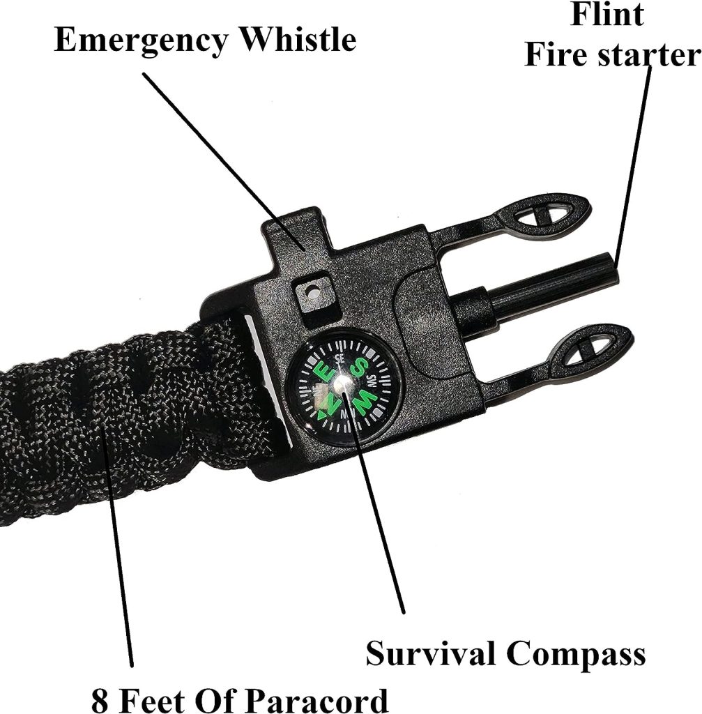 Survival Paracord Bracelet 5 in 1 - Compass - Fire Starter  Scrapper - Safety Whistle - Ideal Backup Equipment for Hiking, Camping, Fishing and Hunting Boy Scout Girl Scout Gear