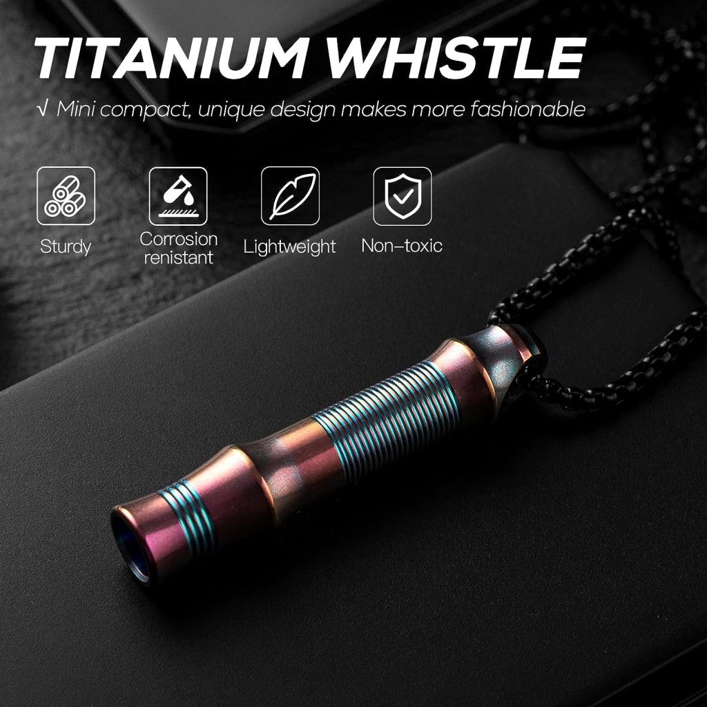 TISUR Titanium Emergency Whistle,EDC Safety Whistles Necklace Loud up to 120db,Survival Whistles for Survival,Hiking,Camping,Pets Training