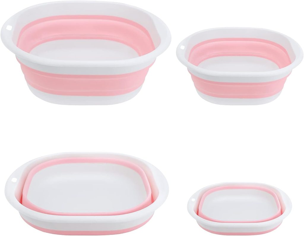 TSLBW Pack of 2 Washing Up Bowls Foldable Camping Washing Bowl Foldable Washing Bowl Camping for Outdoor Travel Camping Hiking Trolley (Pink)