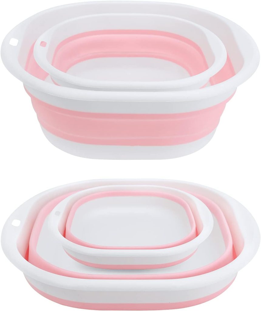 TSLBW Pack of 2 Washing Up Bowls Foldable Camping Washing Bowl Foldable Washing Bowl Camping for Outdoor Travel Camping Hiking Trolley (Pink)