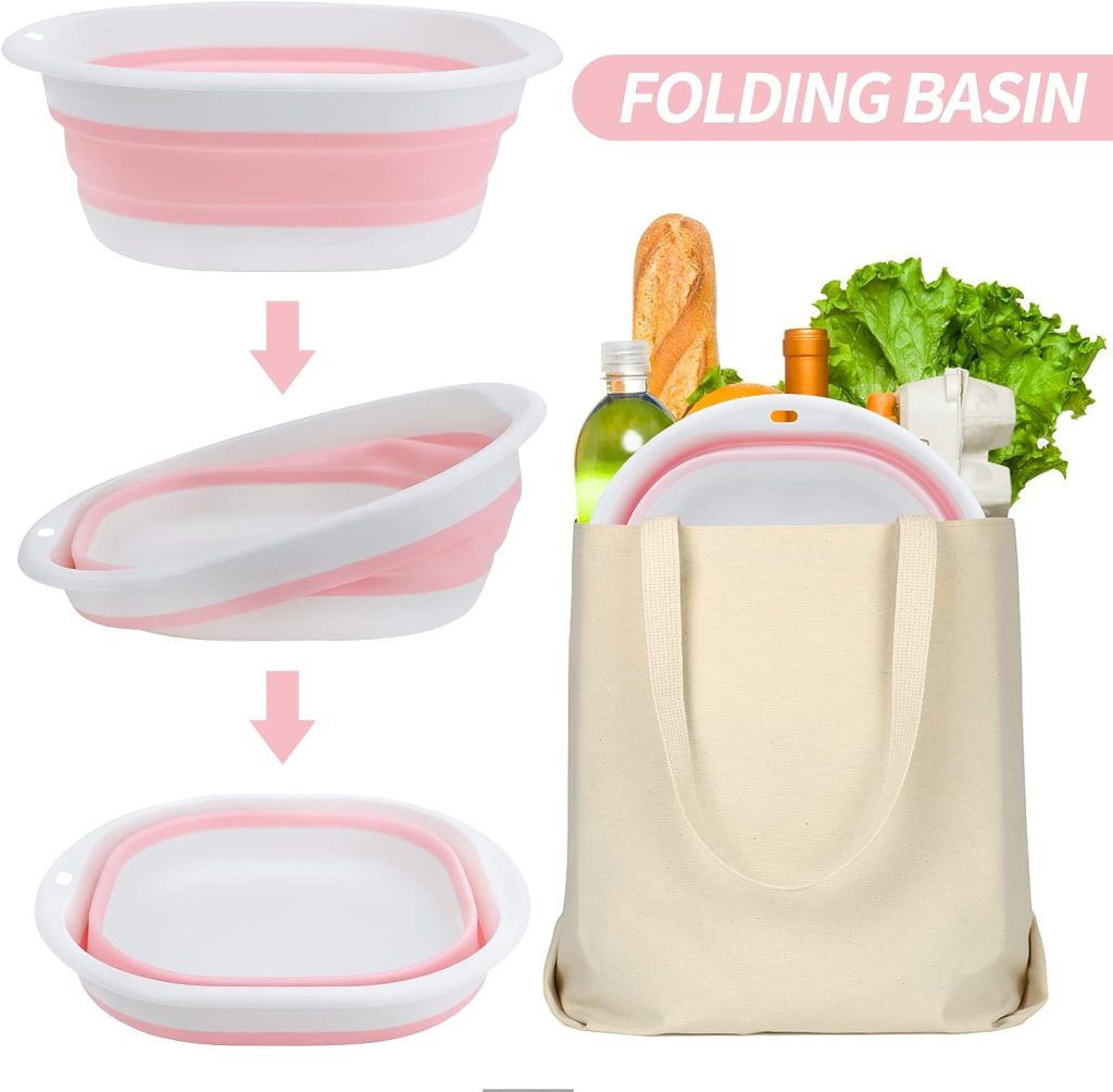 TSLBW Pack of 2 Washing Up Bowls Foldable Camping Washing Bowl Foldable Washing Bowl Camping for Outdoor Travel Camping Hiking Trolley (Pink)