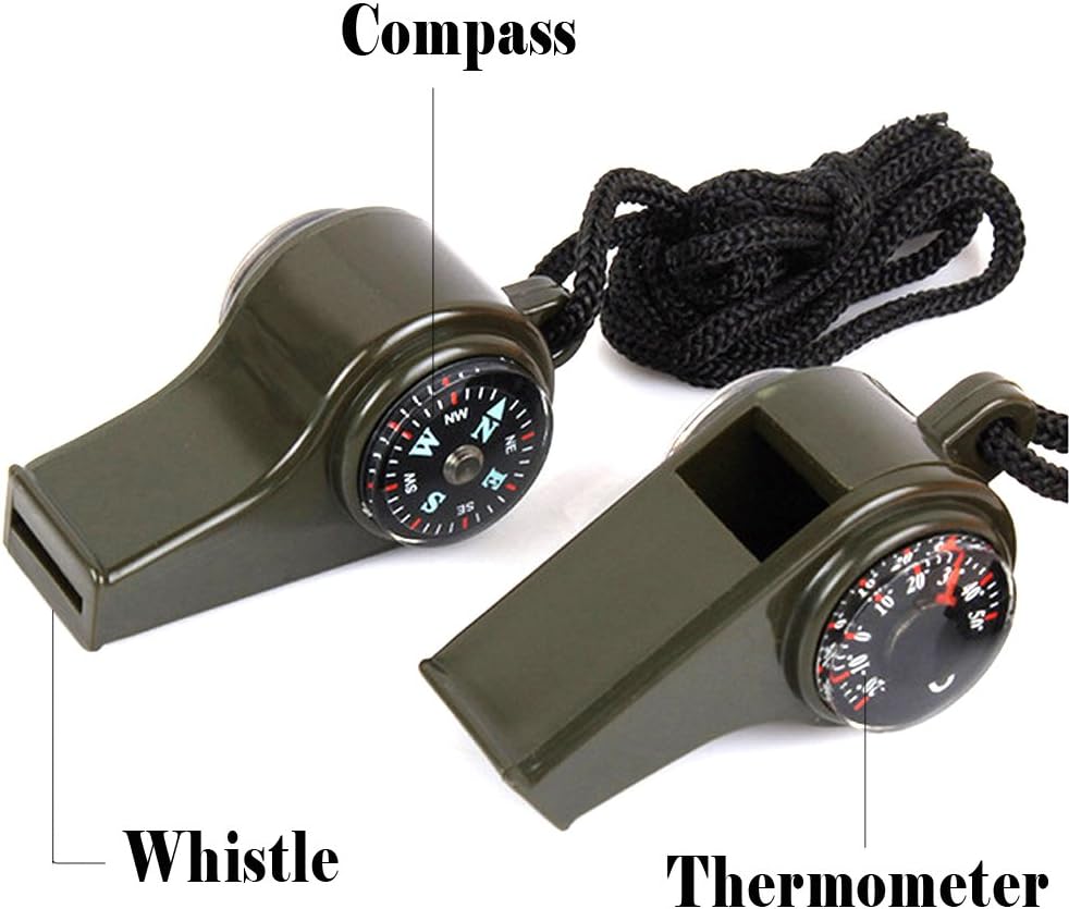 TTSAM Emergency Whistle with Lanyard, Multi-Functional 3 in1 Survival Gear Compass Thermometer for Outdoor Camping Hiking