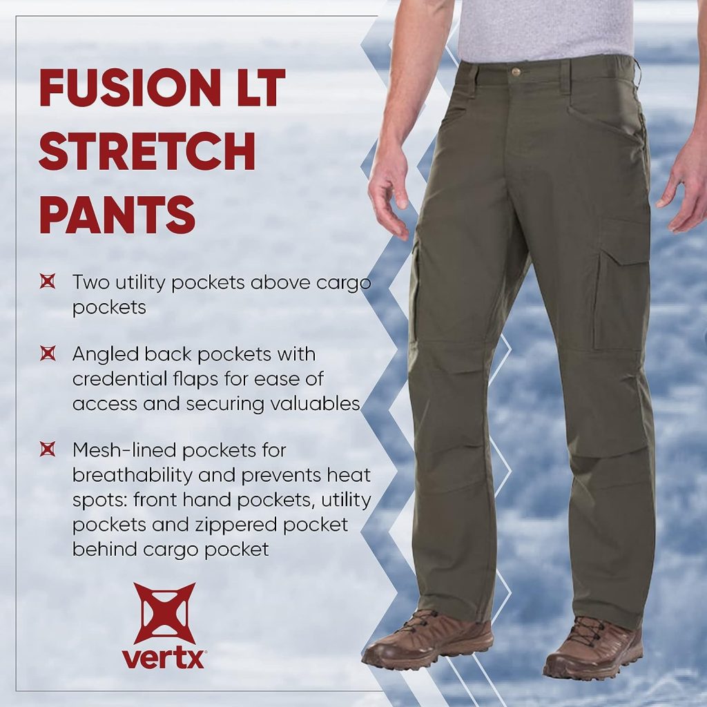 Vertx Mens Tactical Pants Cargo with Pockets Lightweight Relaxed-Fit Outdoor Performance Quick Dry, Fusion Lt Stretch