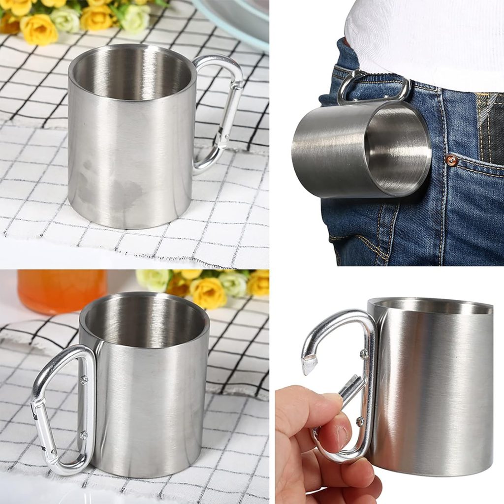 VIFERR Camping Mug, Stainless Steel Cup, Portable Water Cup with Carabiner Handle for Outdoor Travel, Camping, Hiking