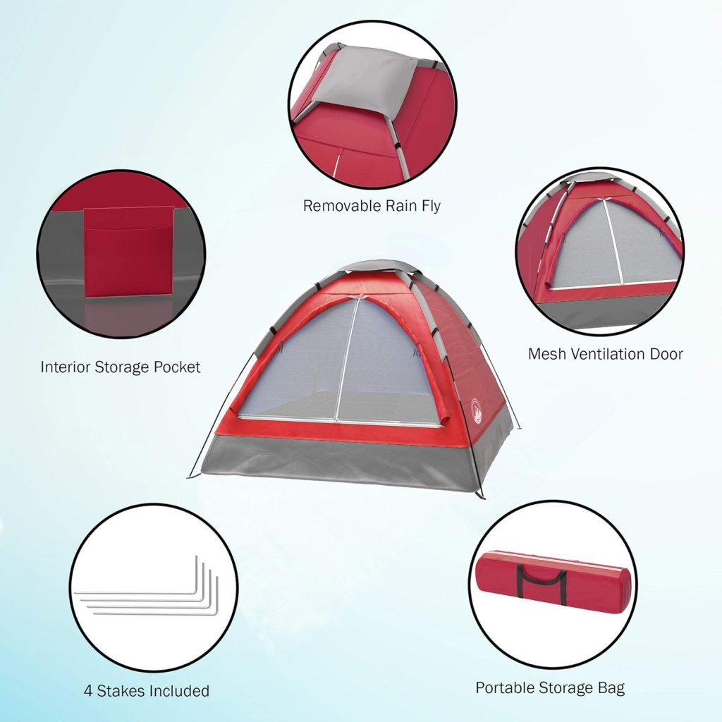 Wakeman 2-Person Tent, Dome Tents for Camping with Carry Bag by Outdoors (Camping Gear for Hiking, Backpacking, and Traveling) - RED, 6.25’ x 4.80’ x 3.50’