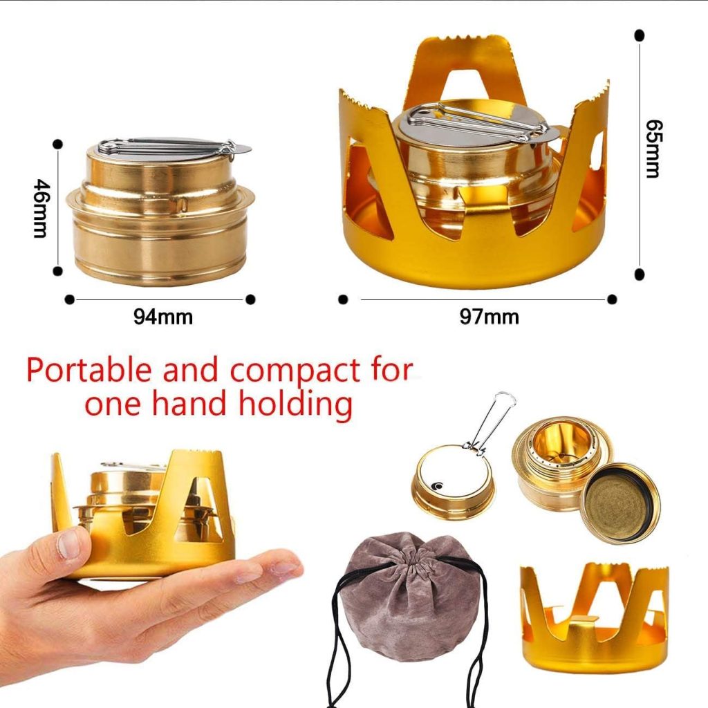 WholeFire Mini Alcohol Burner, Portable Aluminium Alloy Brass Mini Copper Spirit Stove Camping Stove Alcohol Stove for Outdoor Camping, Hiking, Backpacking