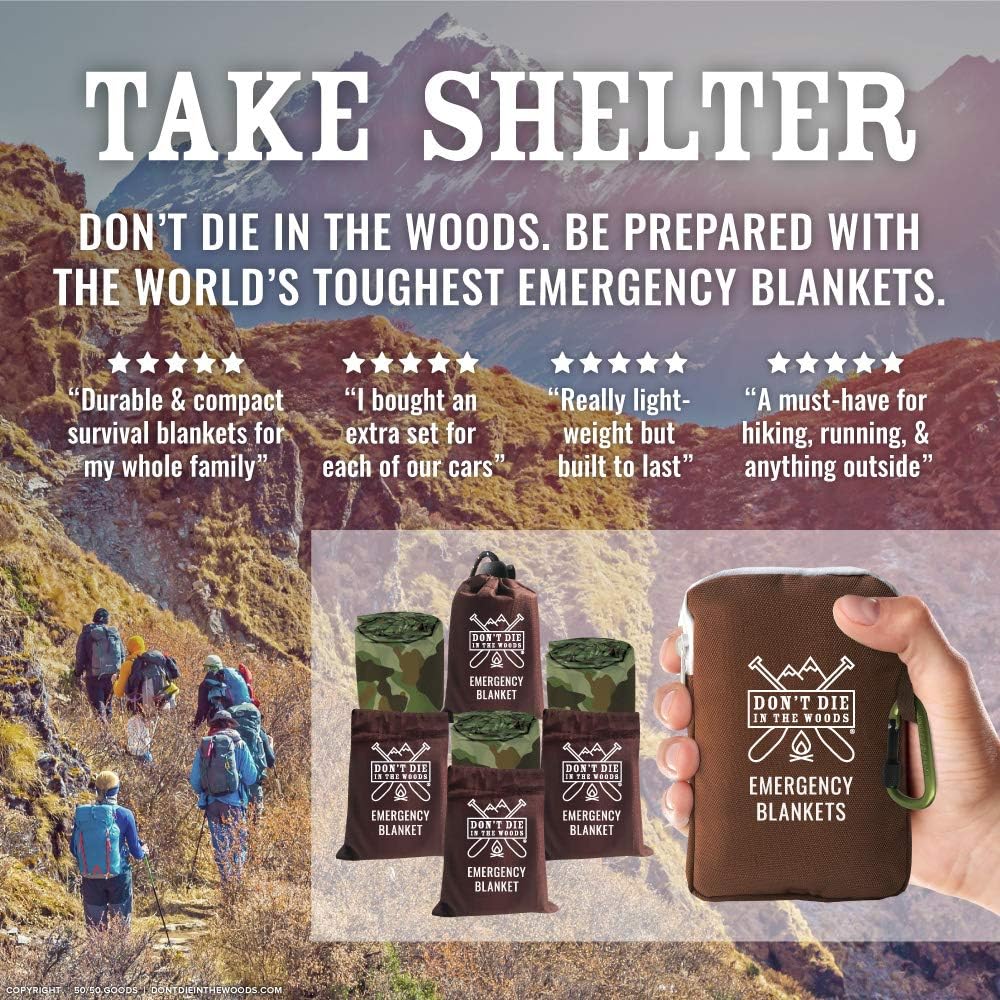 World’s Toughest Emergency Blankets [4-Pack] Extra-Thick Thermal Mylar Foil Space Blanket | Waterproof Ultralight Outdoor Survival Gear For Hiking, Camping, Running, Emergency, First Aid Kits [Camo]